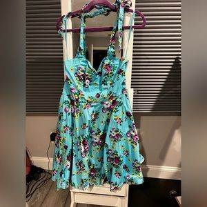 Cute hell bunny dress. Blue, floral with halter neck tie. Worn once
